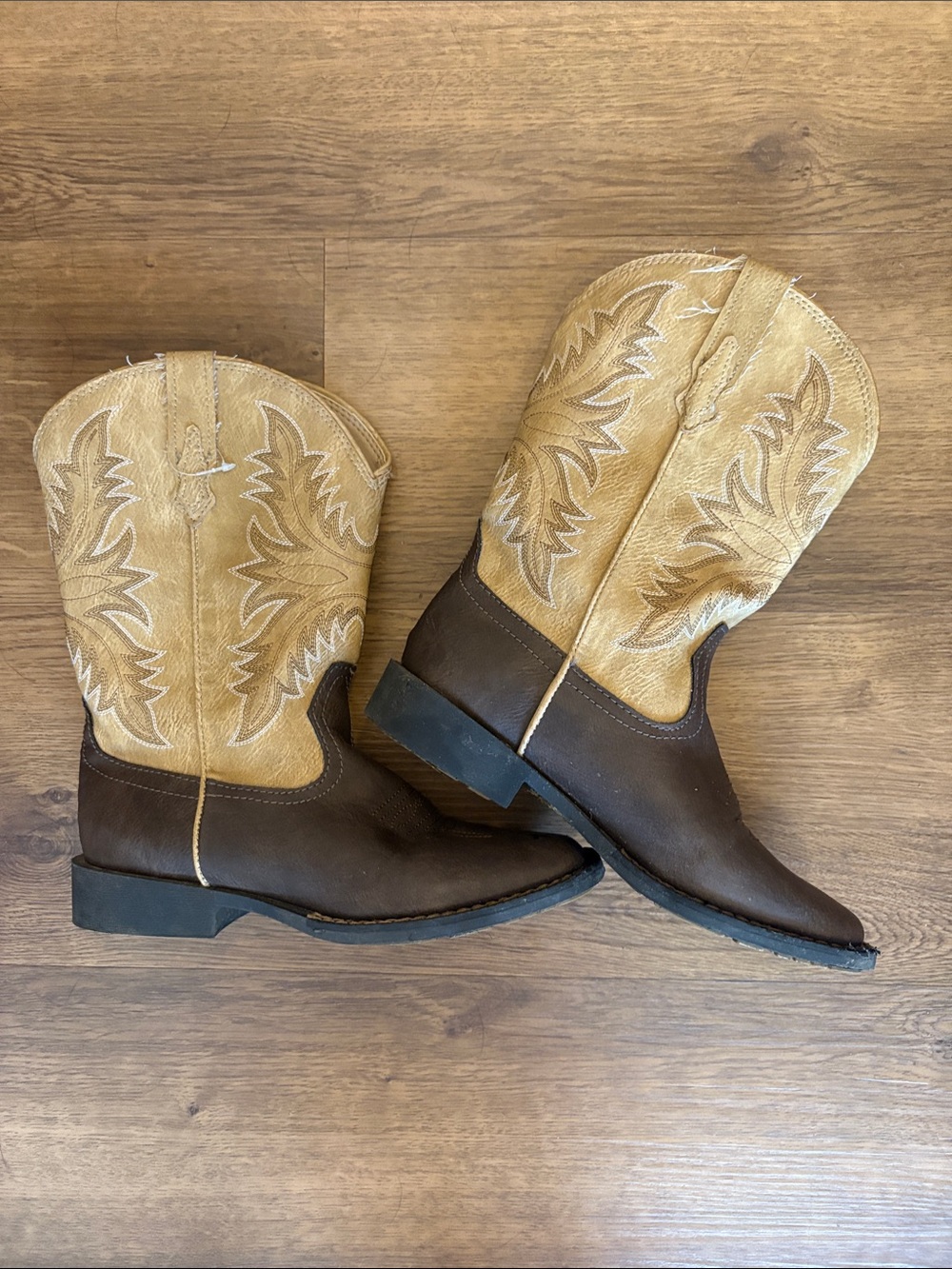 Roper Two-Tone Kids Western Boots in Tan and Brown